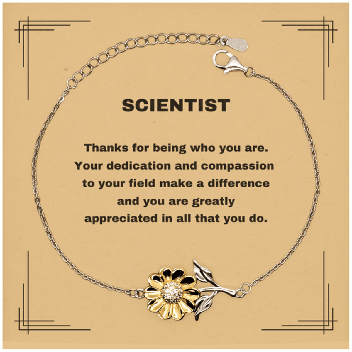 ScientistSunflower Bracelet - Thanks for being who you are - Birthday Christmas Jewelry Gifts Coworkers Colleague Boss - Mallard Moon Gift Shop