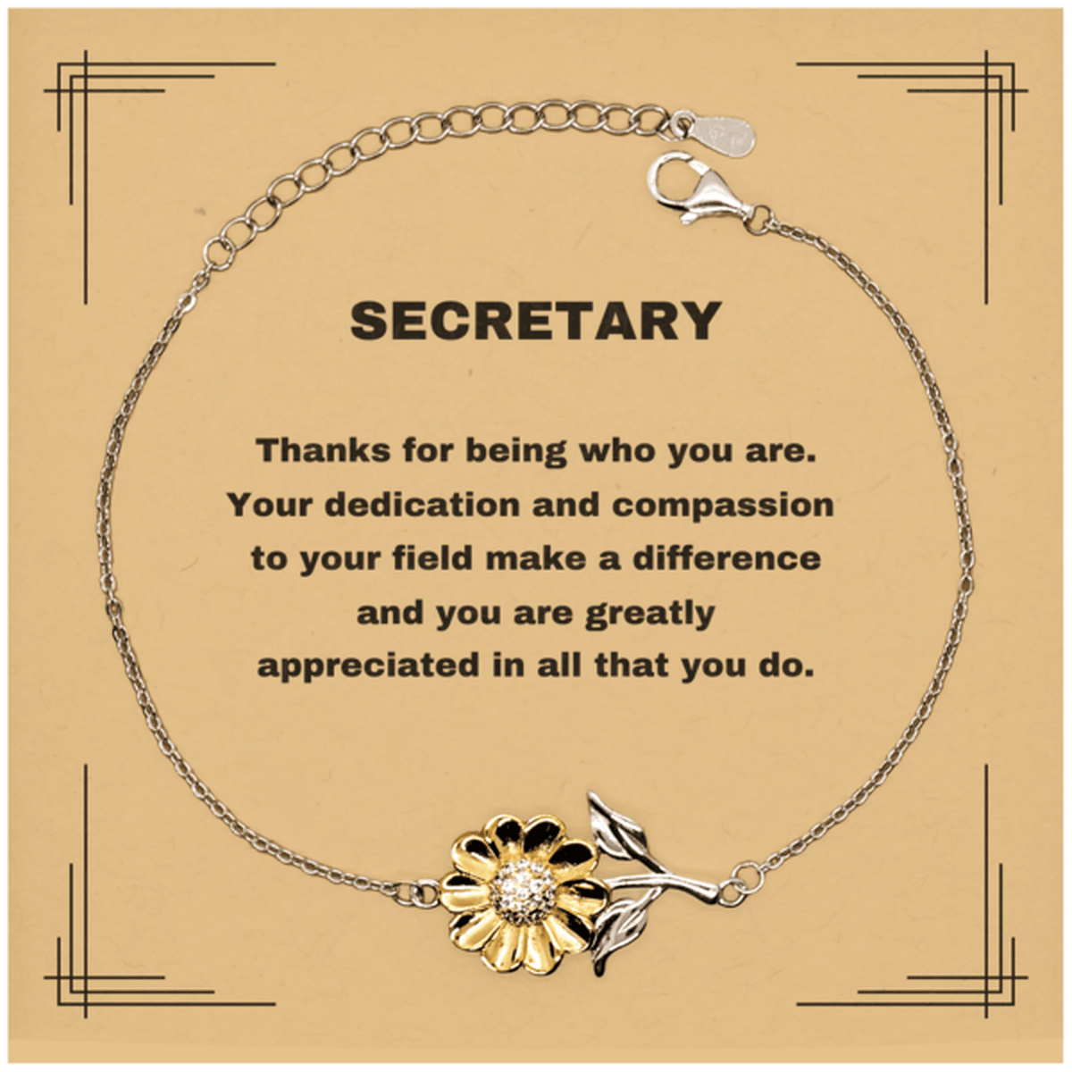 SecretarySunflower Bracelet - Thanks for being who you are - Birthday Christmas Jewelry Gifts Coworkers Colleague Boss - Mallard Moon Gift Shop