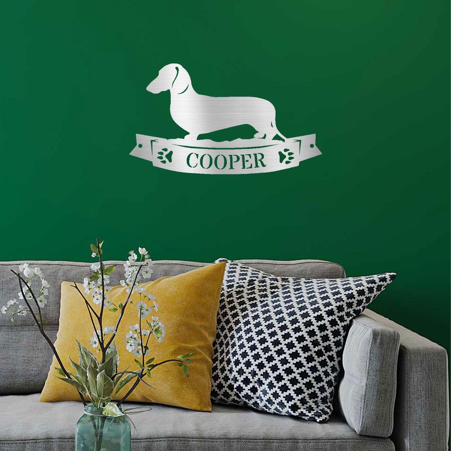 Dachshund Shorthaired Banner Custom Name Metal Art Wall sign - Mallard Moon Gift Shop