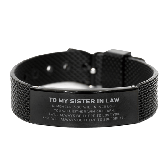 Sister In Law Gifts, To My Sister In Law Remember, you will never lose. You will either WIN or LEARN, Keepsake Black Shark Mesh Bracelet For Sister In Law Engraved, Birthday Christmas Gifts Ideas For Sister In Law X-mas Gifts - Mallard Moon Gift Shop