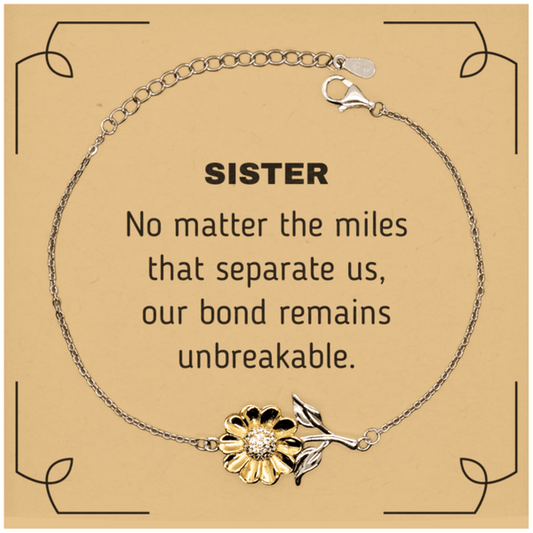 Sister Long Distance Relationship Gifts, No matter the miles that separate us, Cute Love Sunflower Bracelet For Sister, Birthday Christmas Unique Gifts For Sister - Mallard Moon Gift Shop