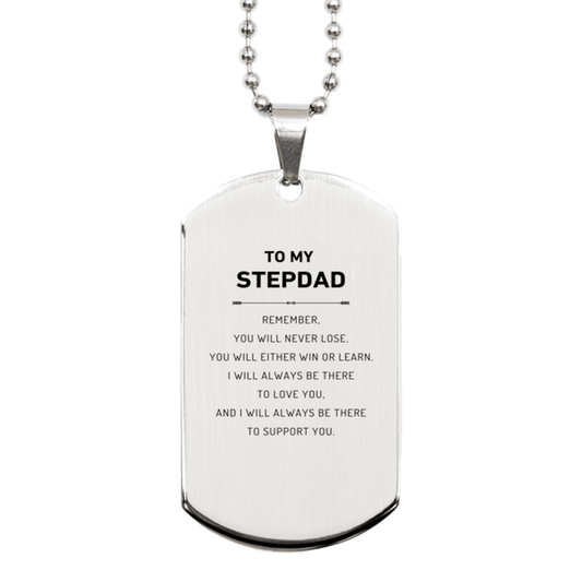 Stepdad Gifts, To My Stepdad Remember, you will never lose. You will either WIN or LEARN, Keepsake Silver Dog Tag For Stepdad Engraved, Birthday Christmas Gifts Ideas For Stepdad X-mas Gifts - Mallard Moon Gift Shop