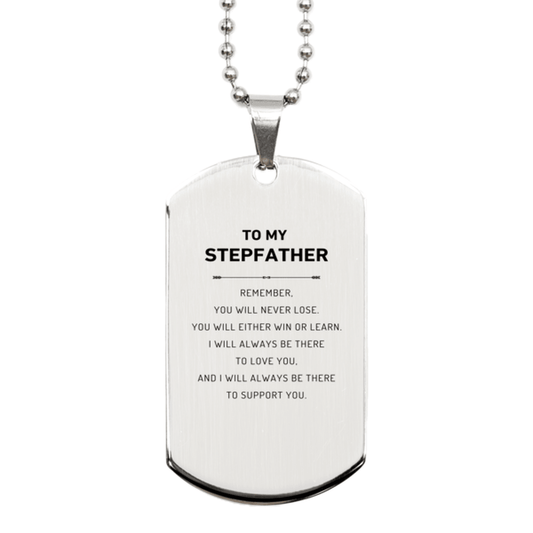 Stepfather Gifts, To My Stepfather Remember, you will never lose. You will either WIN or LEARN, Keepsake Silver Dog Tag For Stepfather Engraved, Birthday Christmas Gifts Ideas For Stepfather X-mas Gifts - Mallard Moon Gift Shop