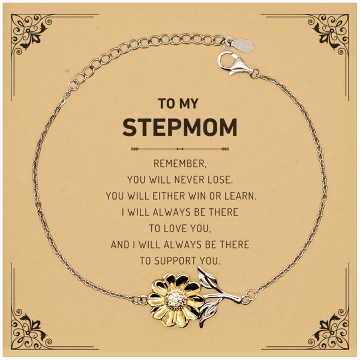 Stepmom Gifts, To My Stepmom Remember, you will never lose. You will either WIN or LEARN, Keepsake Sunflower Bracelet For Stepmom Card, Birthday Christmas Gifts Ideas For Stepmom X-mas Gifts - Mallard Moon Gift Shop