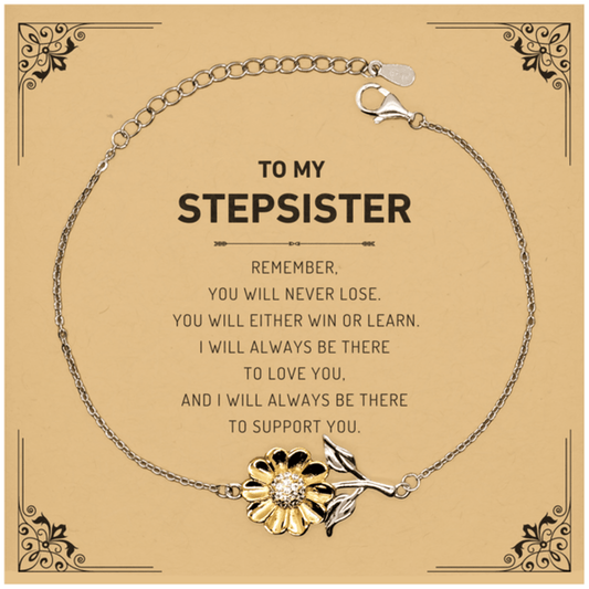 Stepsister Gifts, To My Stepsister Remember, you will never lose. You will either WIN or LEARN, Keepsake Sunflower Bracelet For Stepsister Card, Birthday Christmas Gifts Ideas For Stepsister X-mas Gifts - Mallard Moon Gift Shop