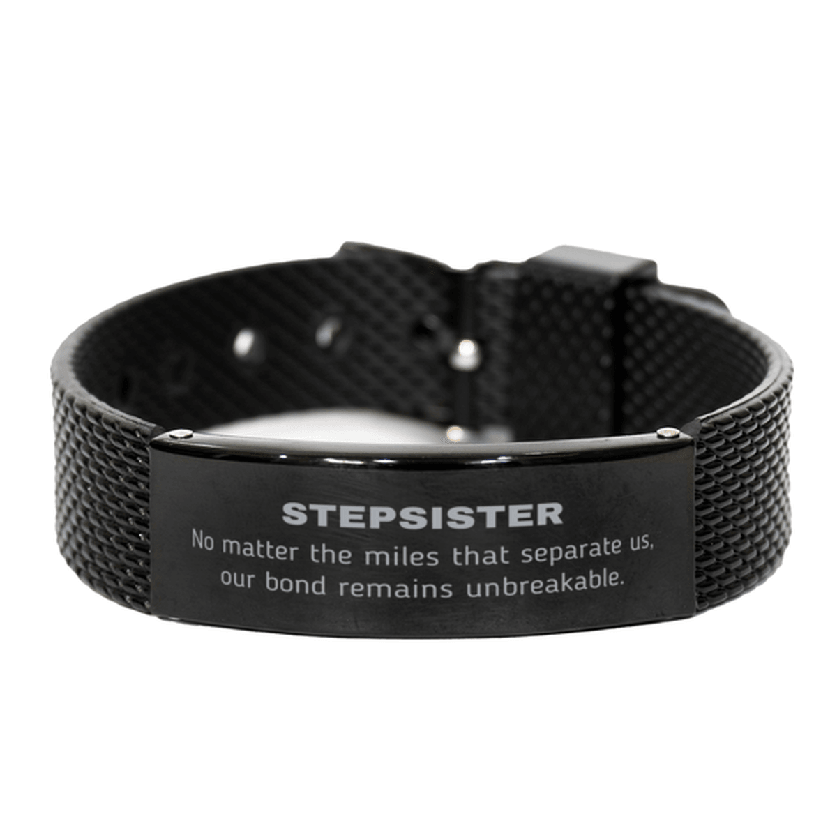 Stepsister Long Distance Relationship Gifts, No matter the miles that separate us, Cute Love Black Shark Mesh Bracelet For Stepsister, Birthday Christmas Unique Gifts For Stepsister - Mallard Moon Gift Shop