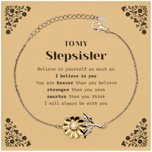 Stepsister Sunflower Bracelet Gifts, To My Stepsister You are braver than you believe, stronger than you seem, Inspirational Gifts For Stepsister Card, Birthday, Christmas Gifts For Stepsister Men Women - Mallard Moon Gift Shop
