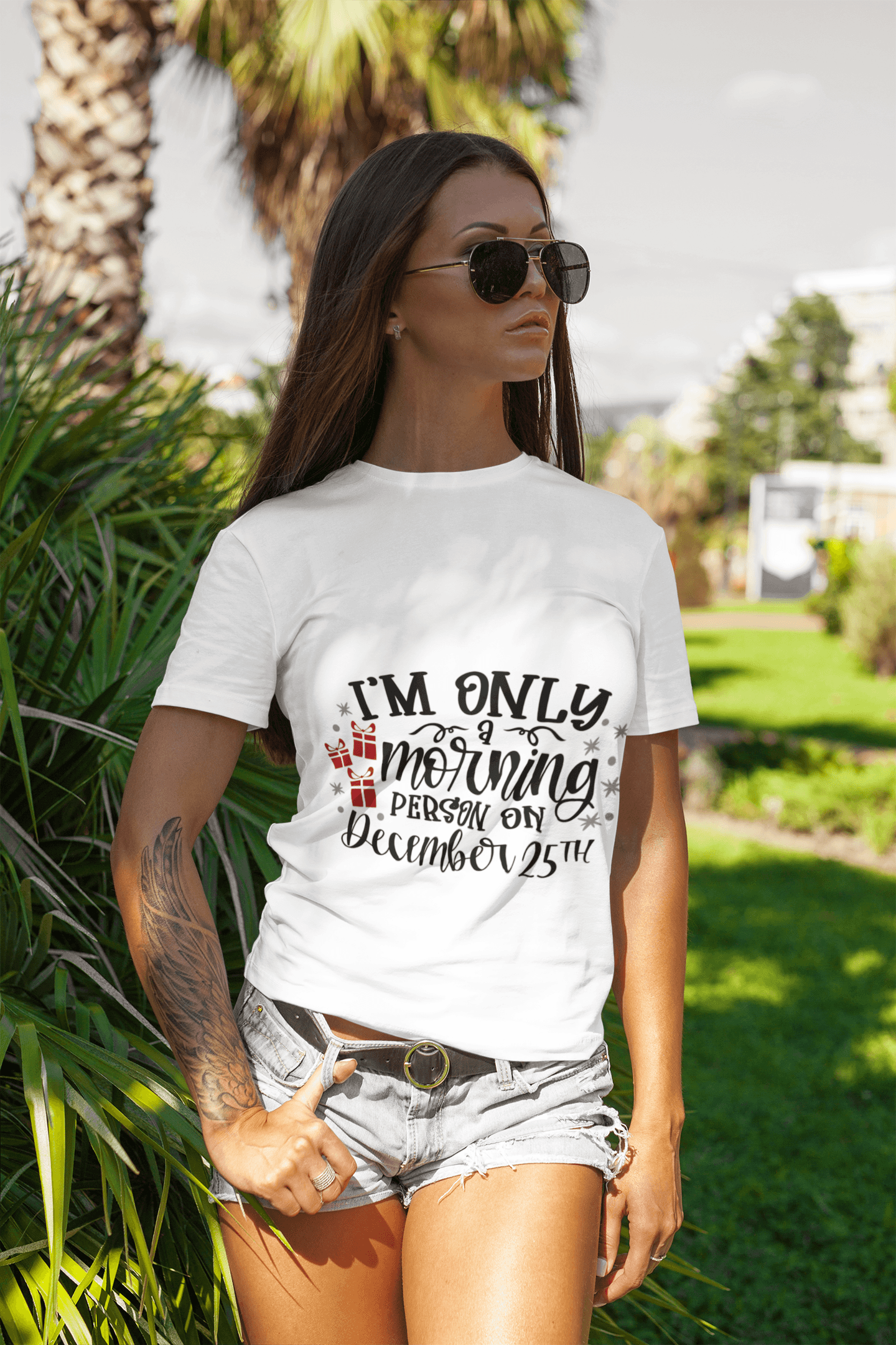 Funny Christmas Tee Shirt -Only a Morning Person on December 25 - Mallard Moon Gift Shop