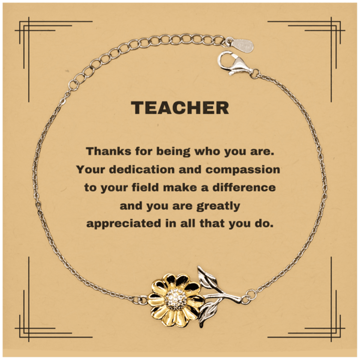 TeacherSunflower Bracelet - Thanks for being who you are - Birthday Christmas Jewelry Gifts Coworkers Colleague Boss - Mallard Moon Gift Shop