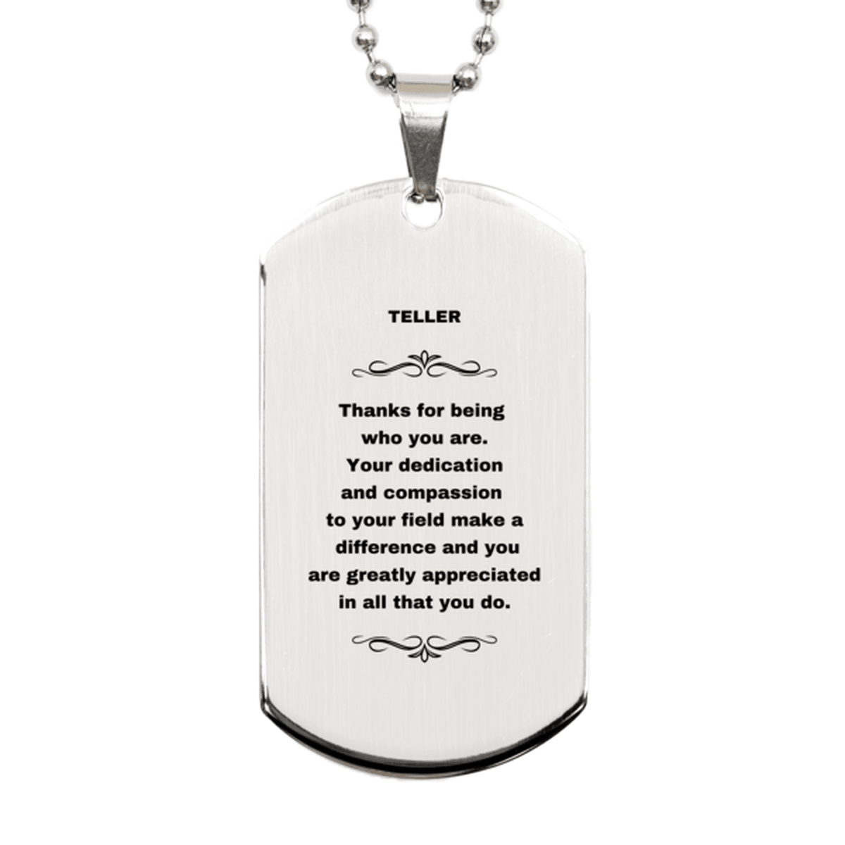 Teller Silver Engraved Dog Tag Necklace - Thanks for being who you are - Birthday Christmas Jewelry Gifts Coworkers Colleague Boss - Mallard Moon Gift Shop