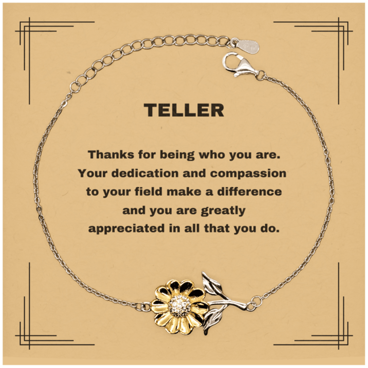 TellerSunflower Bracelet - Thanks for being who you are - Birthday Christmas Jewelry Gifts Coworkers Colleague Boss - Mallard Moon Gift Shop