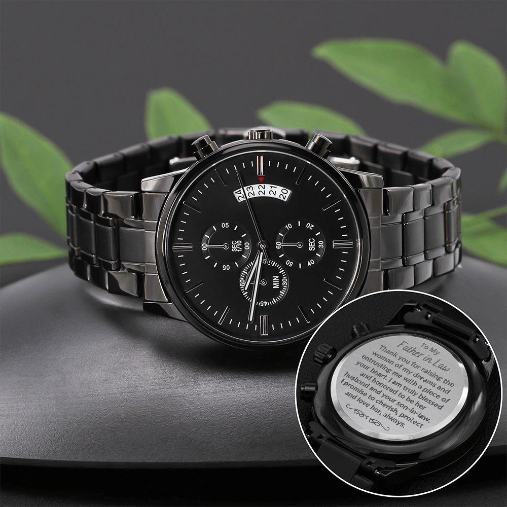 To My Father in Law from Son in Law Engraved Wrist Watch - Mallard Moon Gift Shop
