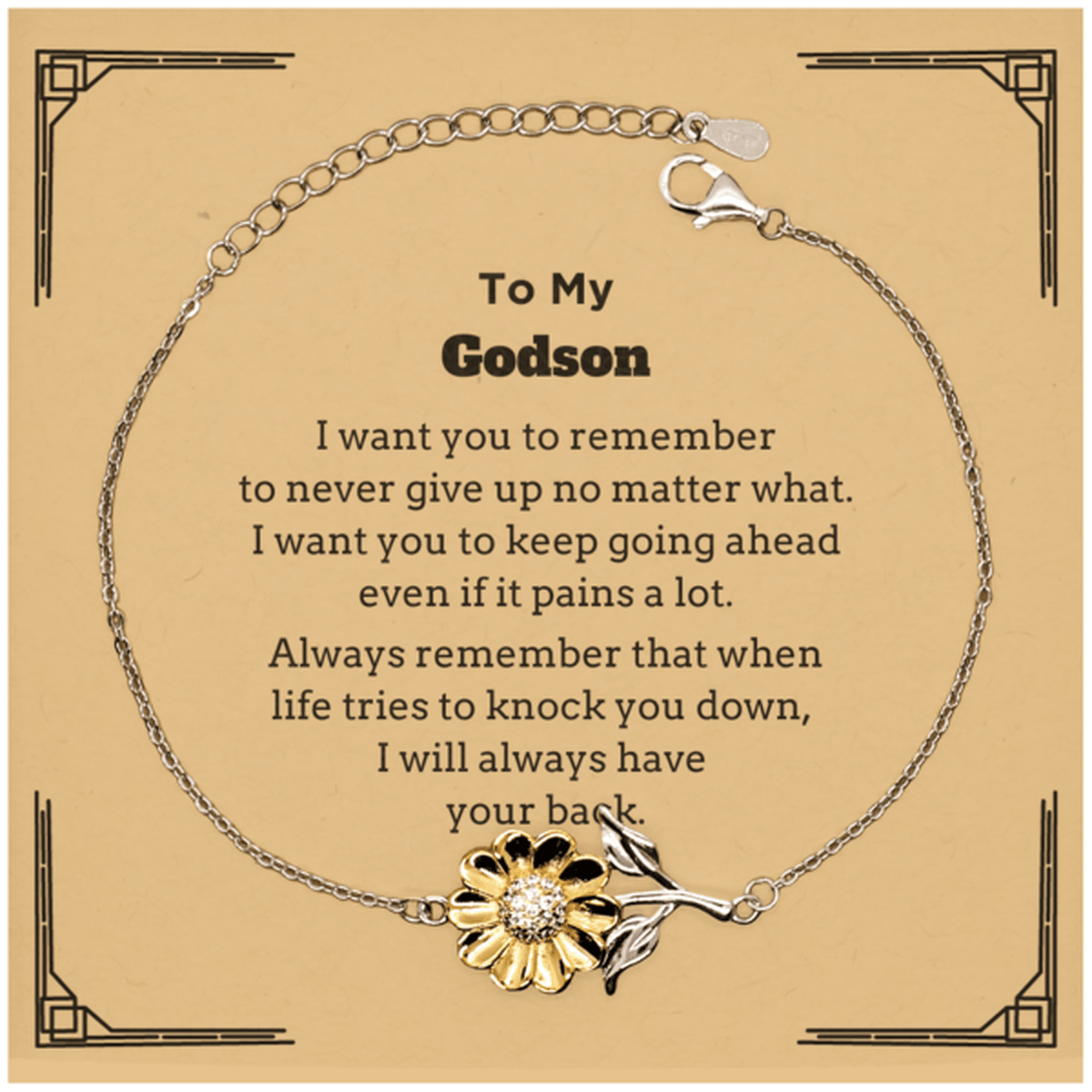 To My Godson Gifts, Never give up no matter what, Inspirational Godson Sunflower Bracelet, Encouragement Birthday Christmas Unique Gifts For Godson - Mallard Moon Gift Shop