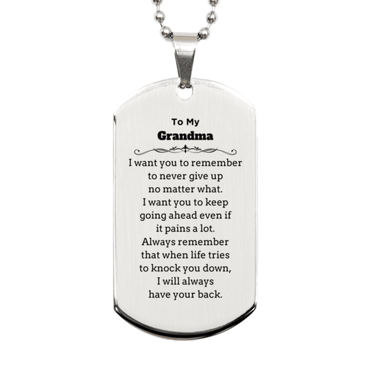 To My Grandma Gifts, Never give up no matter what, Inspirational Grandma Silver Dog Tag, Encouragement Birthday Christmas Unique Gifts For Grandma - Mallard Moon Gift Shop
