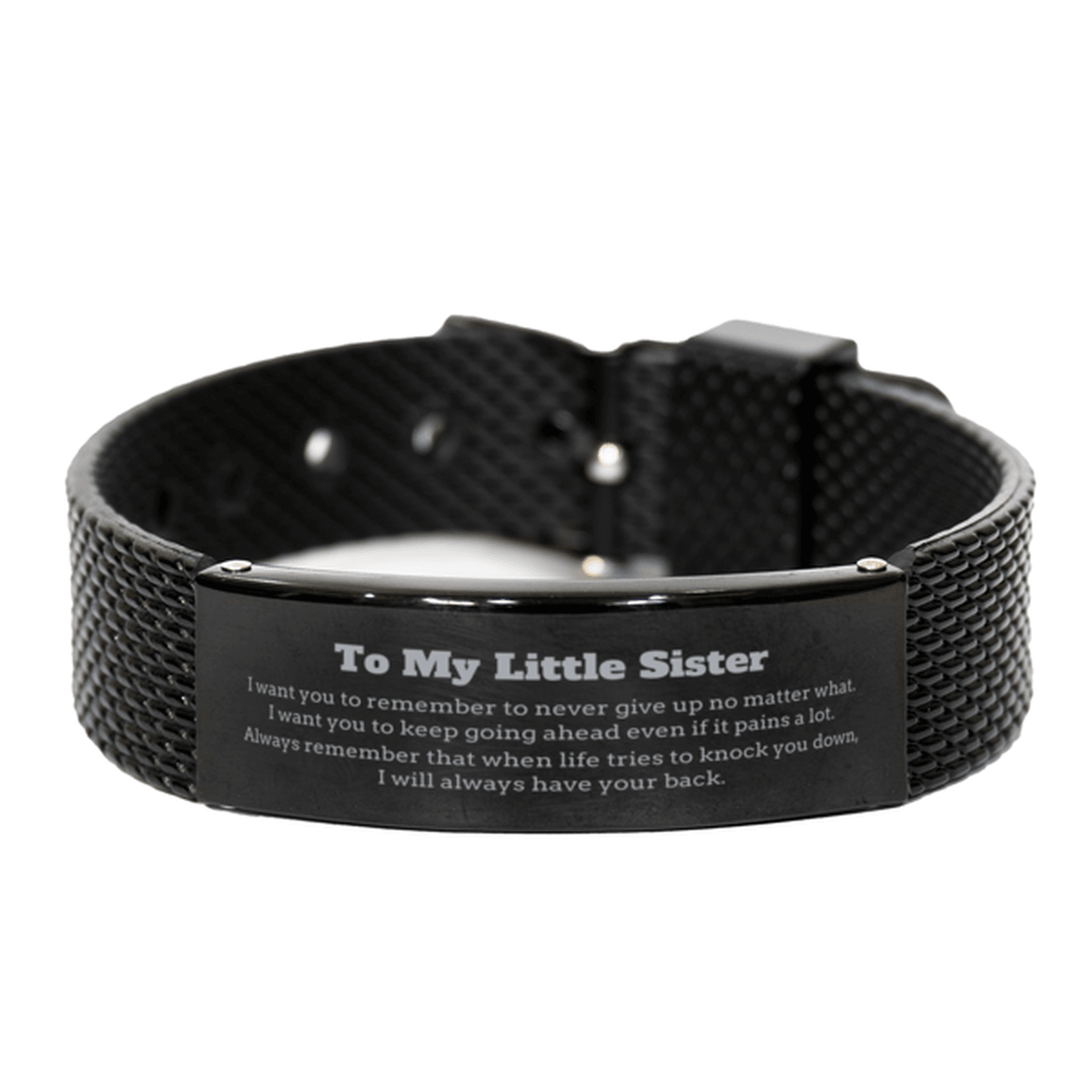 To My Little Sister Gifts, Never give up no matter what, Inspirational Little Sister Black Shark Mesh Bracelet, Encouragement Birthday Christmas Unique Gifts For Little Sister - Mallard Moon Gift Shop