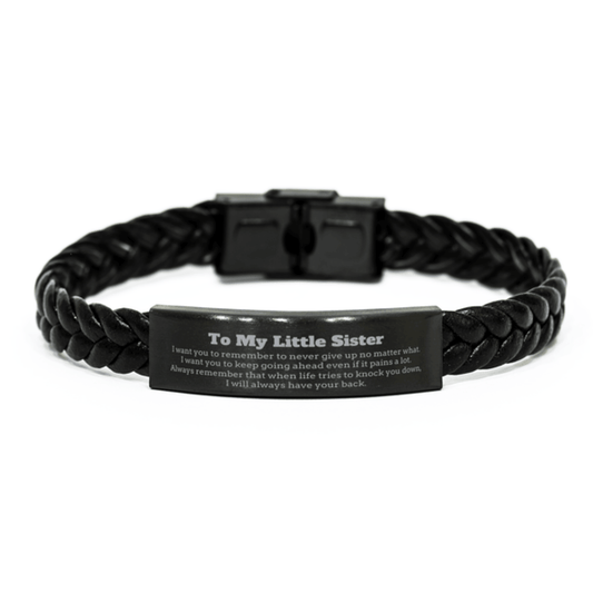 To My Little Sister Gifts, Never give up no matter what, Inspirational Little Sister Braided Leather Bracelet, Encouragement Birthday Christmas Unique Gifts For Little Sister - Mallard Moon Gift Shop
