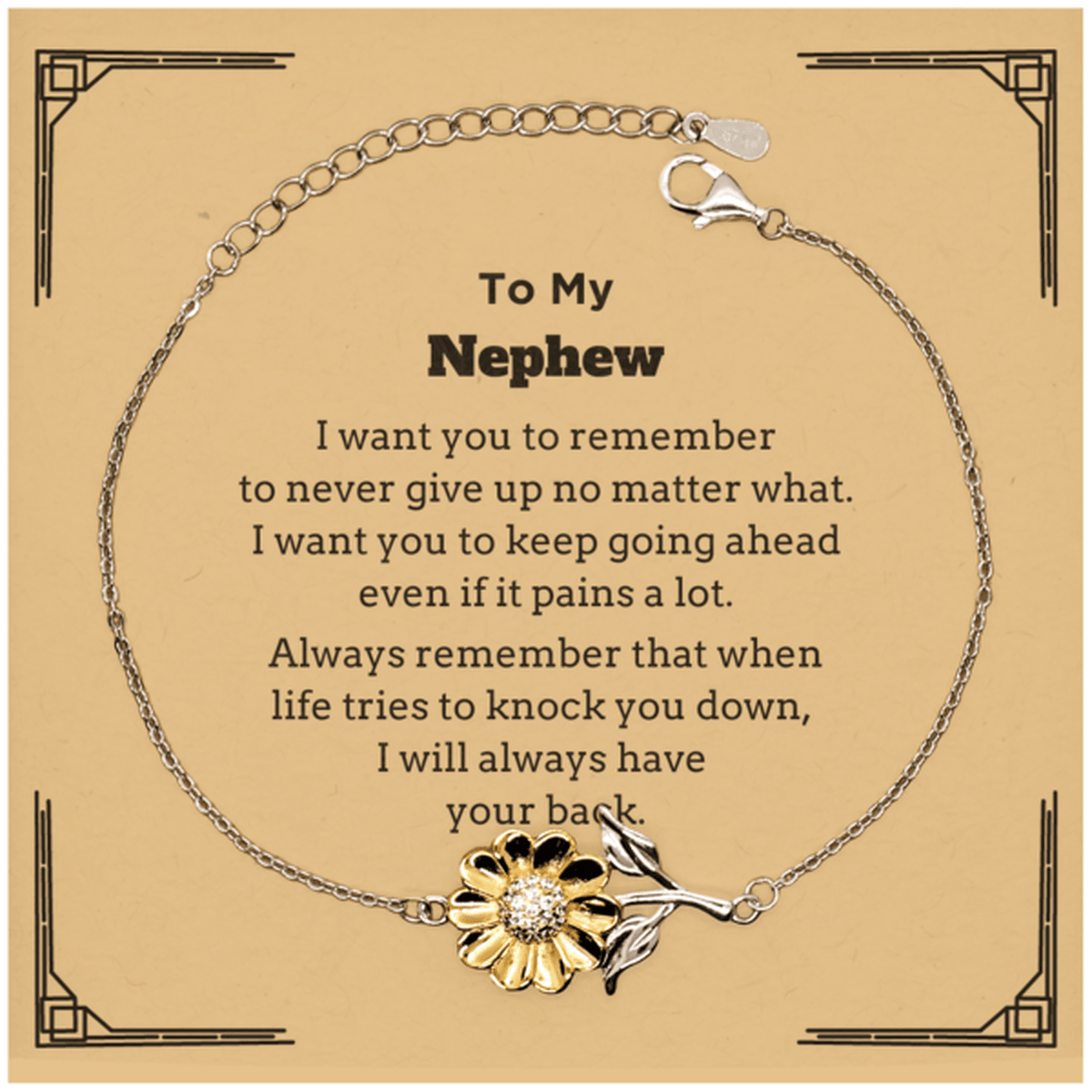 To My Nephew Gifts, Never give up no matter what, Inspirational Nephew Sunflower Bracelet, Encouragement Birthday Christmas Unique Gifts For Nephew - Mallard Moon Gift Shop