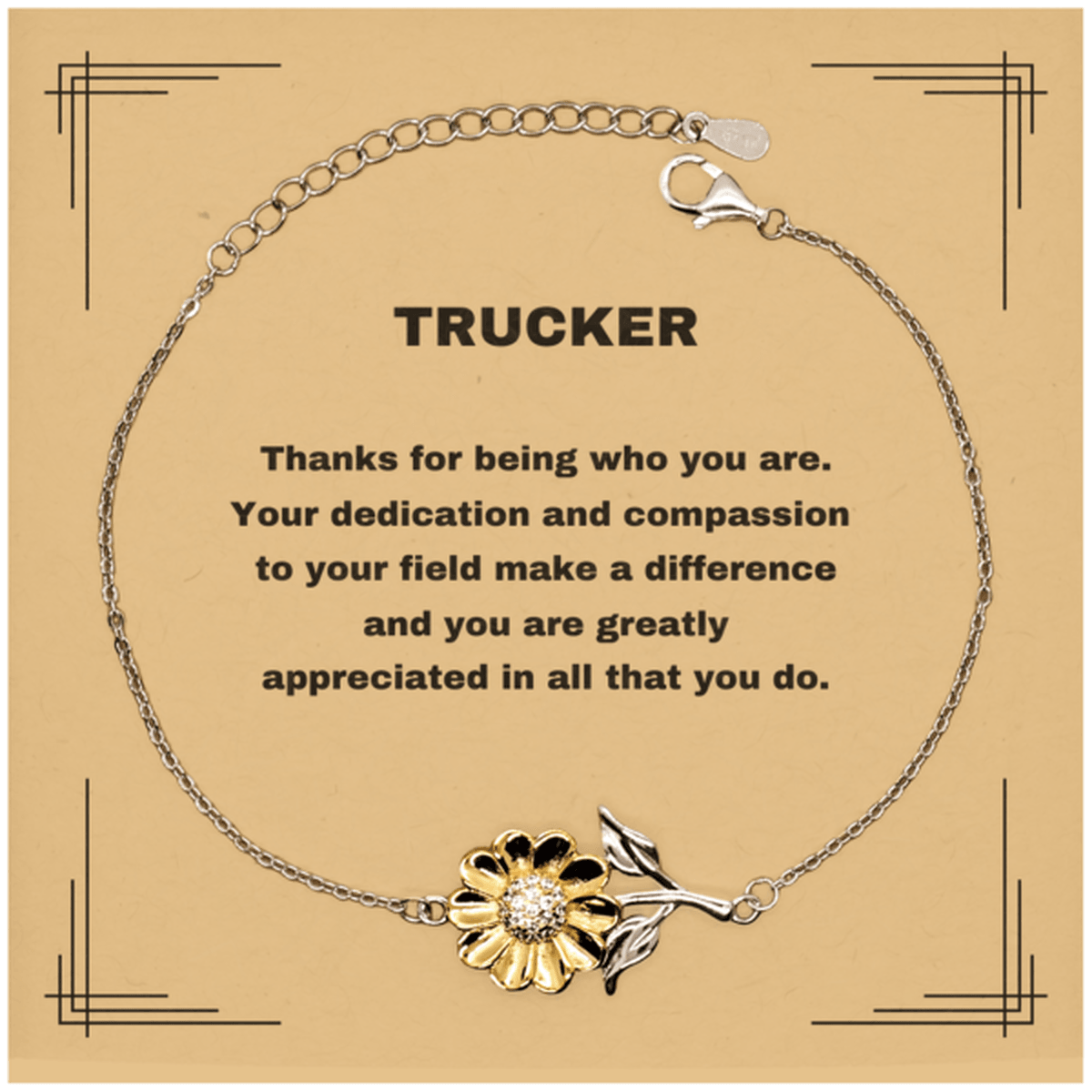 TruckerSunflower Bracelet - Thanks for being who you are - Birthday Christmas Jewelry Gifts Coworkers Colleague Boss - Mallard Moon Gift Shop
