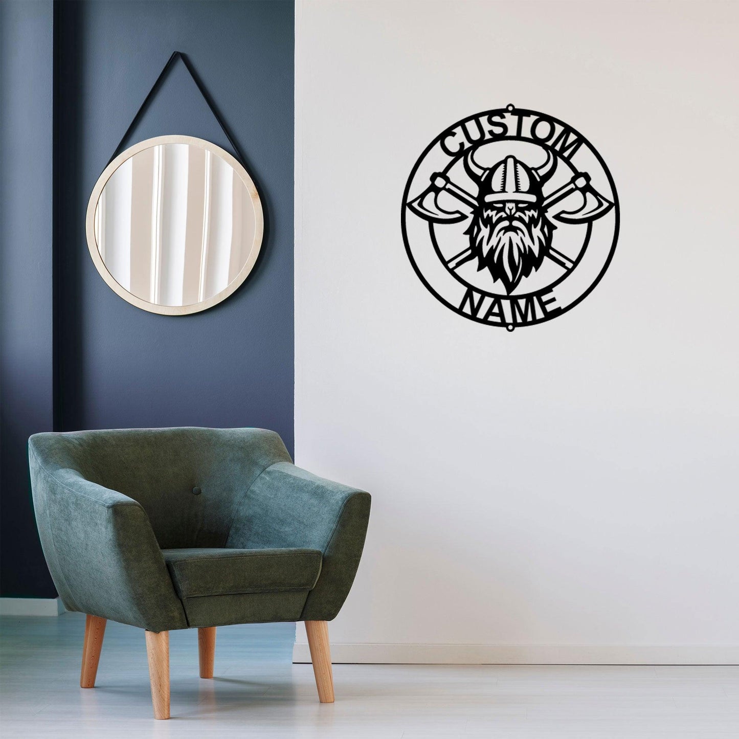 Viking Battle Axe Ring Monogram Personalized Name Indoor Outdoor Steel Wall Sign Metal Art - Mallard Moon Gift Shop
