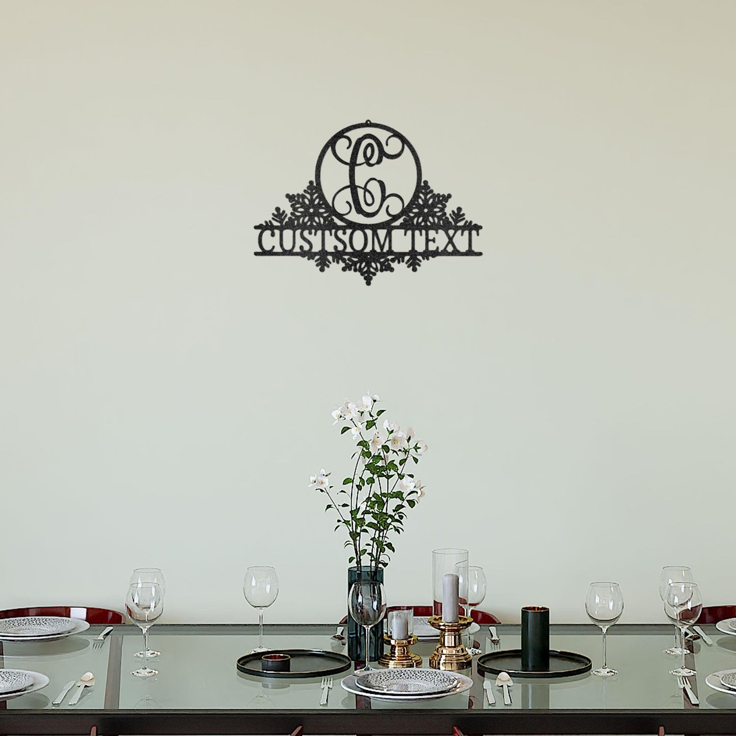 Snowfall Initial Custom Family Name Indoor Outdoor Steel Wall Sign - Mallard Moon Gift Shop