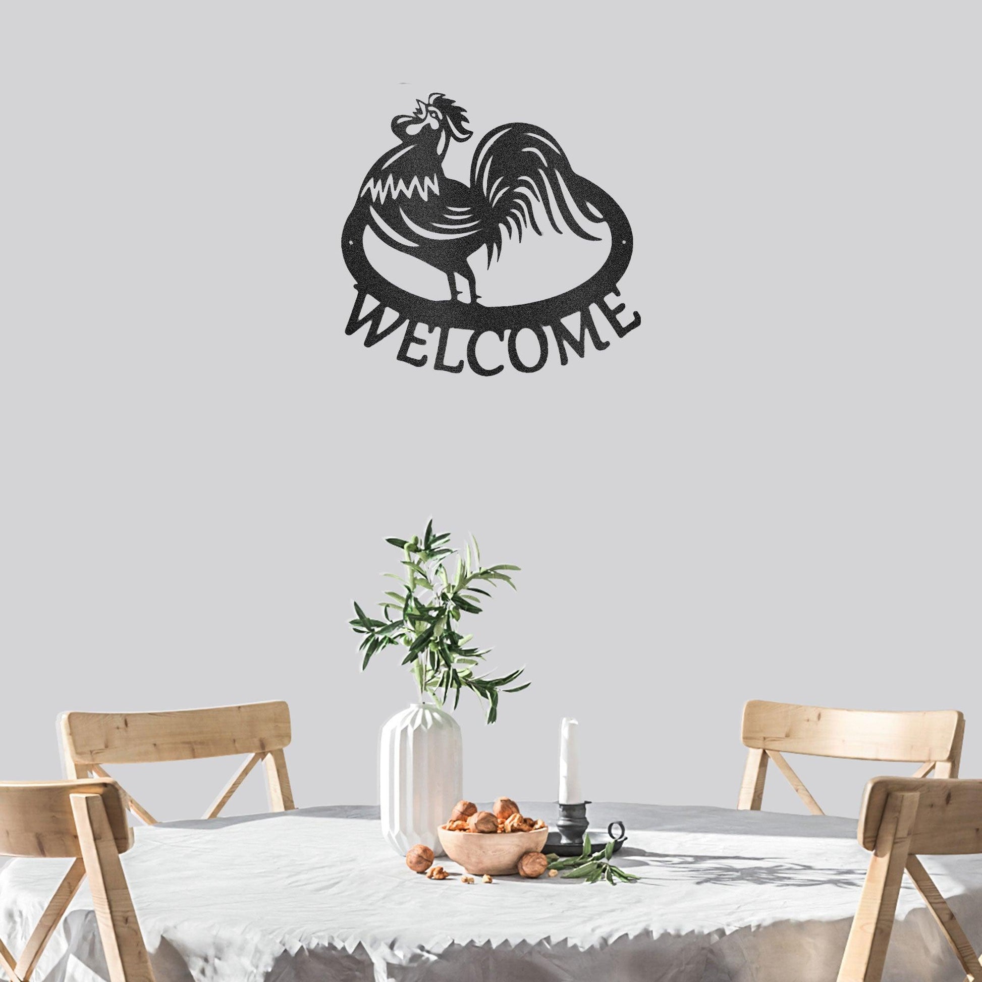 Welcome Rooster Indoor Outdoor Steel Wall Sign - Mallard Moon Gift Shop