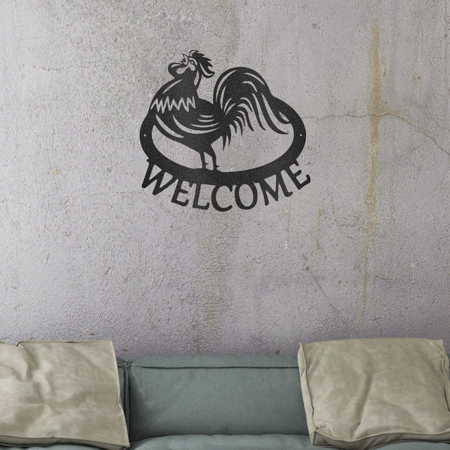 Welcome Rooster Indoor Outdoor Steel Wall Sign - Mallard Moon Gift Shop