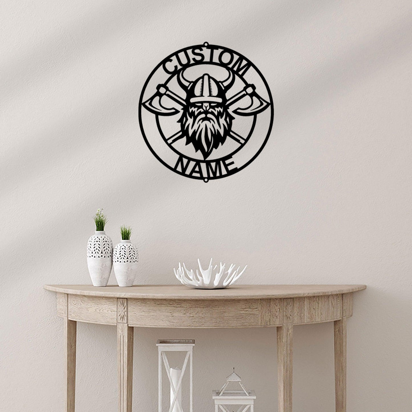Viking Battle Axe Ring Monogram Personalized Name Indoor Outdoor Steel Wall Sign Metal Art - Mallard Moon Gift Shop