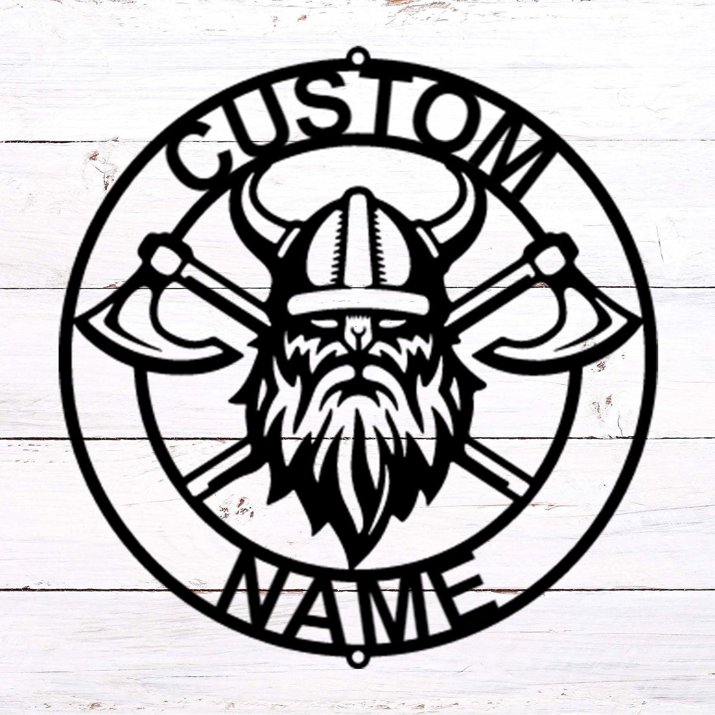 Viking Battle Axe Ring Monogram Personalized Name Indoor Outdoor Steel Wall Sign Metal Art - Mallard Moon Gift Shop