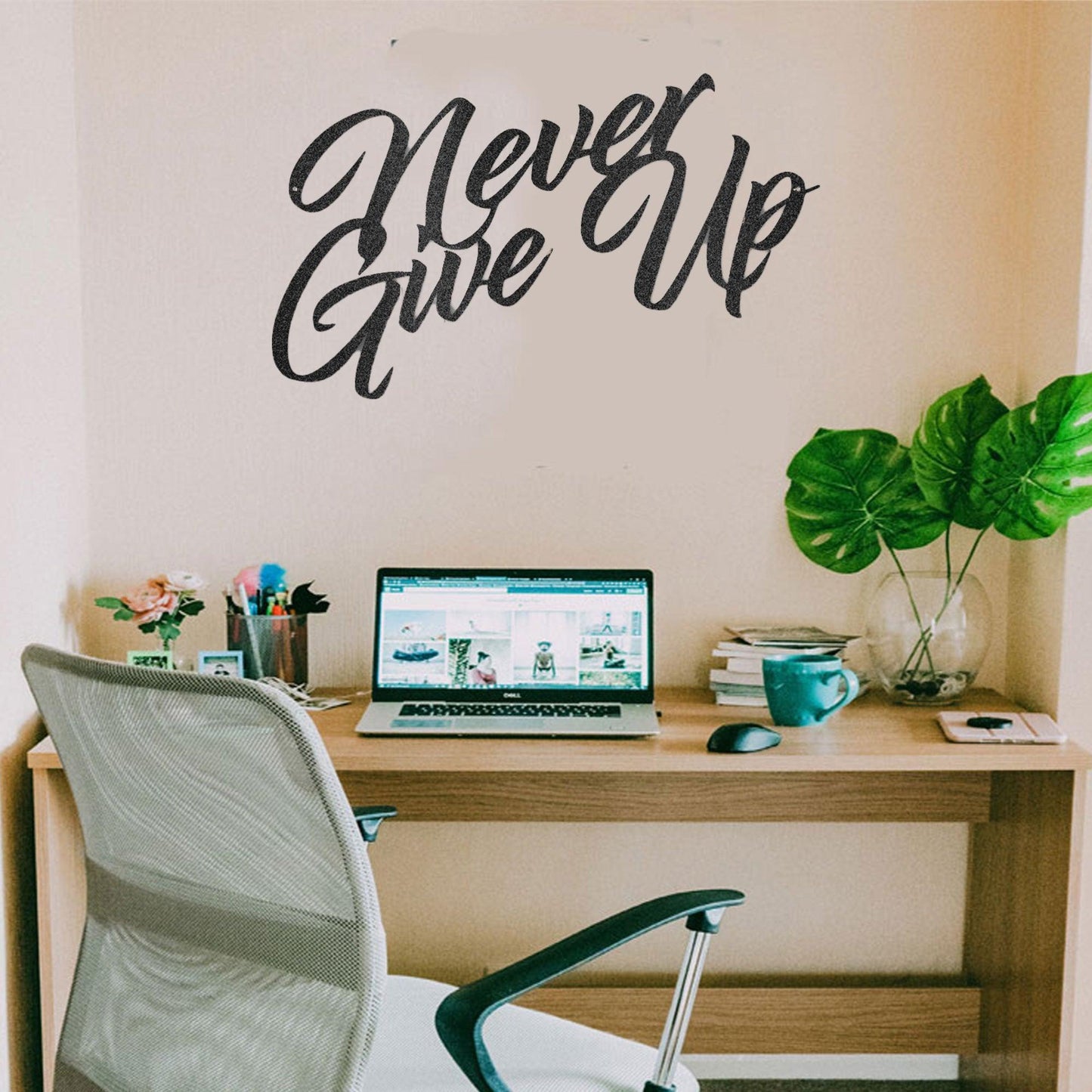 Never Give Up Indoor Outdoor Steel Wall Sign Art - Mallard Moon Gift Shop