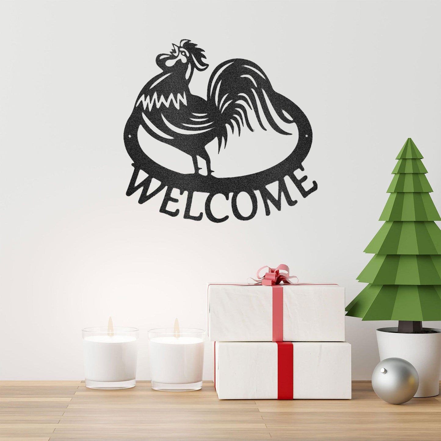 Welcome Rooster Indoor Outdoor Steel Wall Sign - Mallard Moon Gift Shop