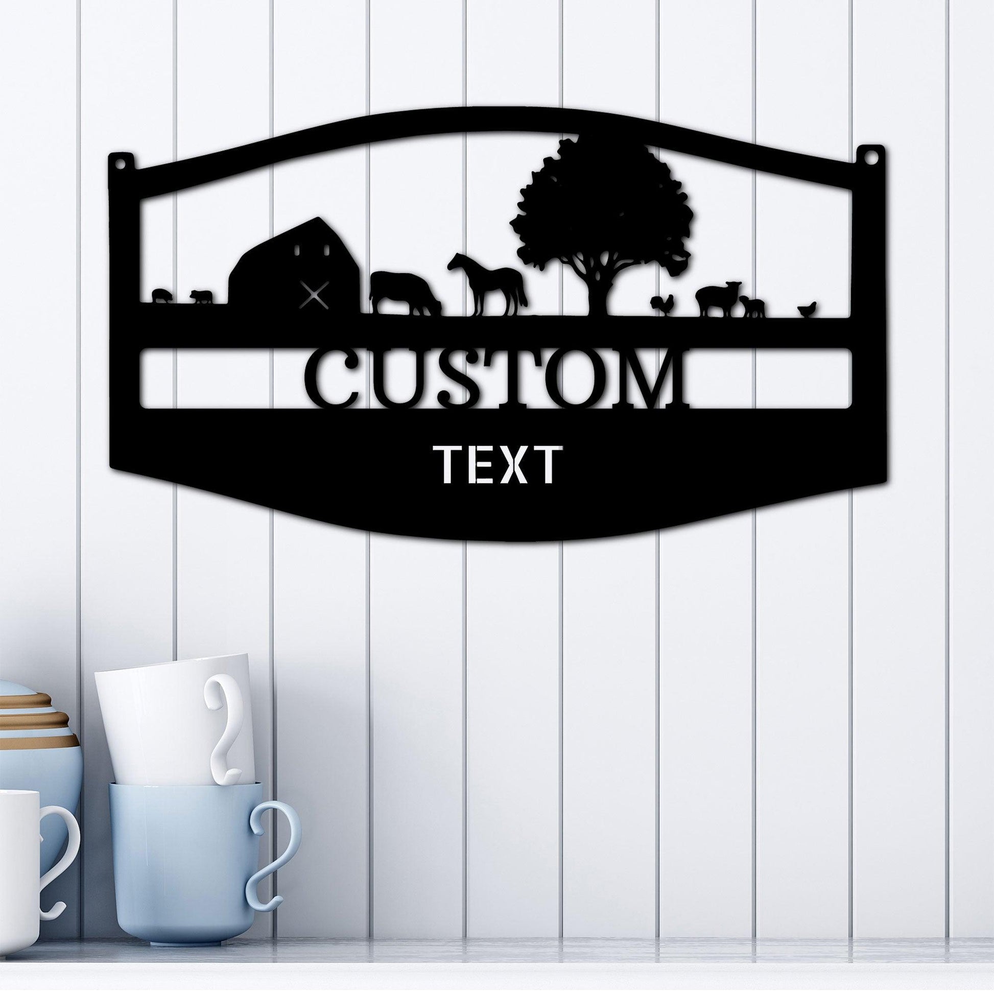 Farm Scene Custom Name Indoor Outdoor Monogram Steel Wall Sign - Mallard Moon Gift Shop
