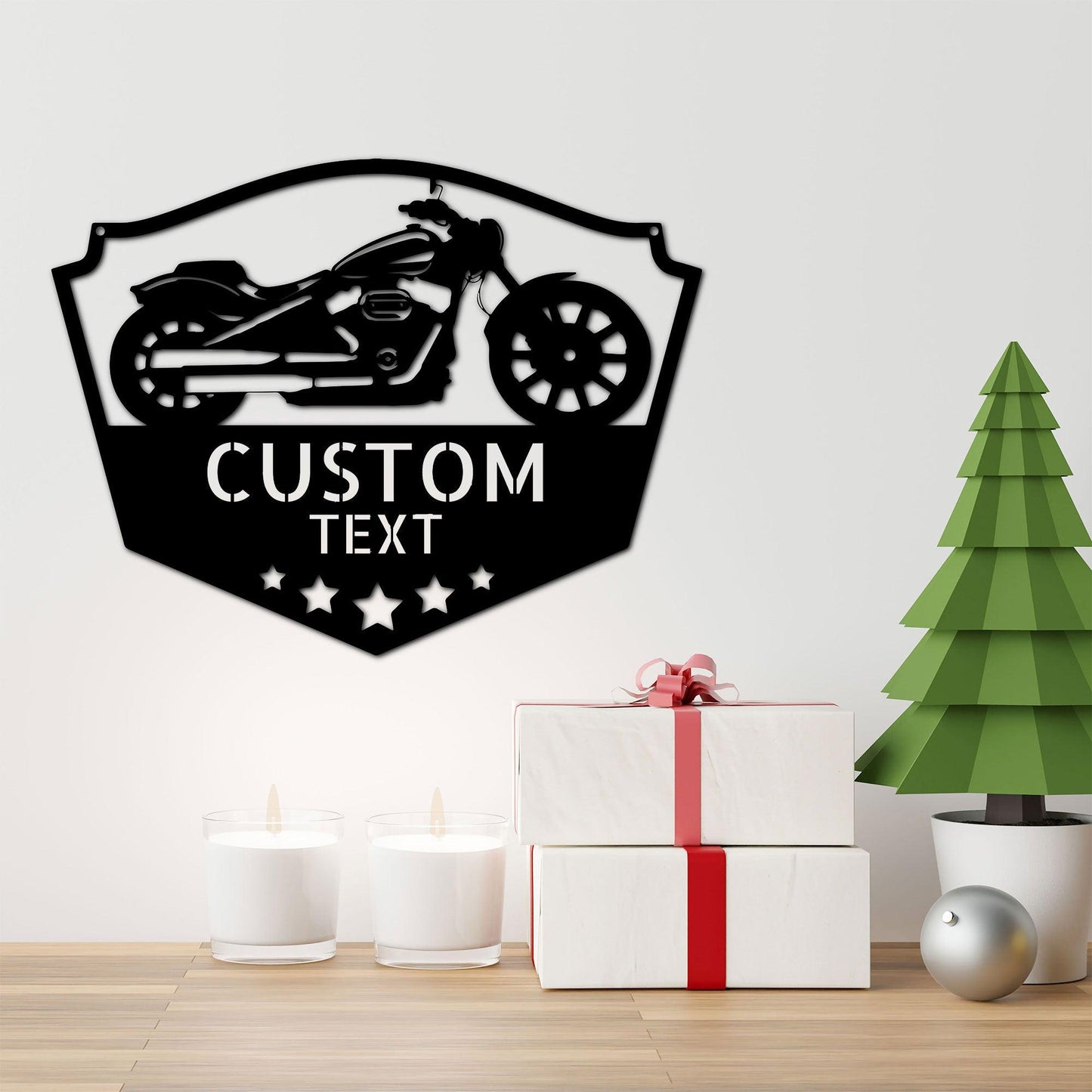 Chopper Motorcycle Shop Custom Name Monogram Indoor Outdoor Steel Wall Sign - Mallard Moon Gift Shop