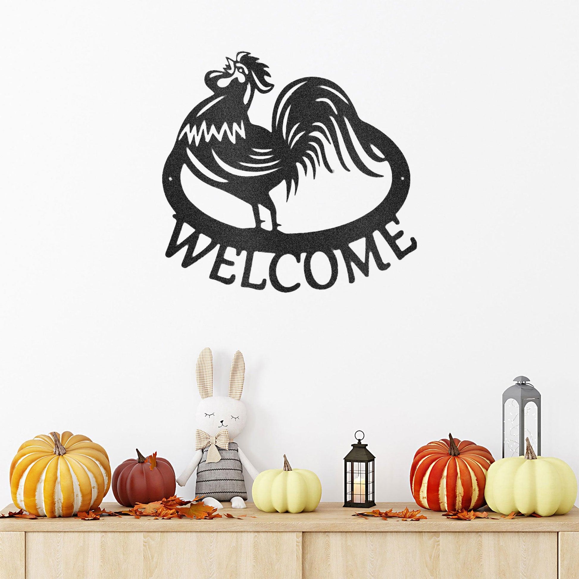 Welcome Rooster Indoor Outdoor Steel Wall Sign - Mallard Moon Gift Shop