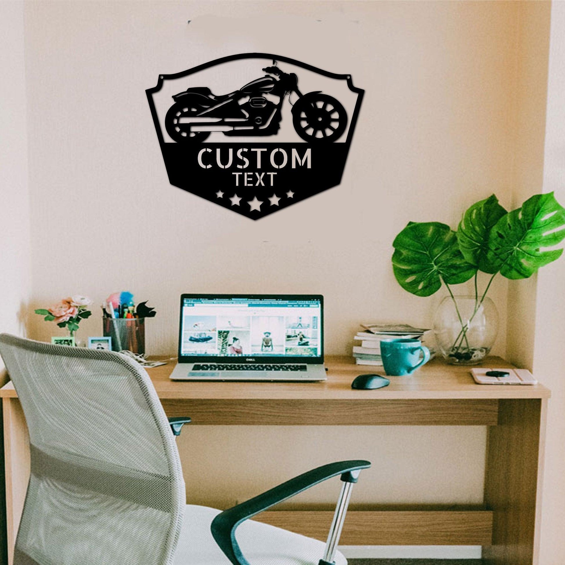 Chopper Motorcycle Shop Custom Name Monogram Indoor Outdoor Steel Wall Sign - Mallard Moon Gift Shop