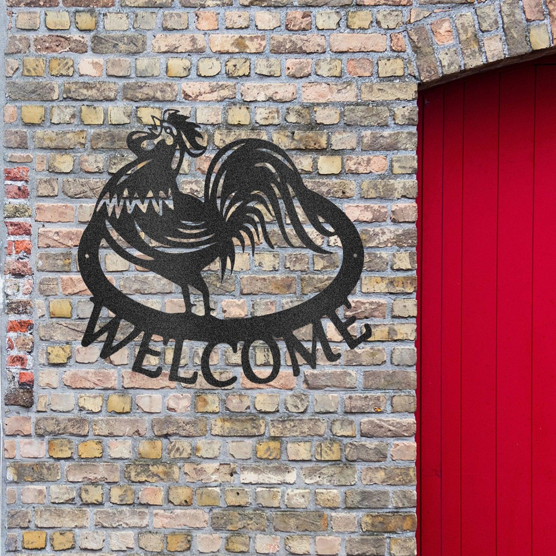 Welcome Rooster Indoor Outdoor Steel Wall Sign - Mallard Moon Gift Shop