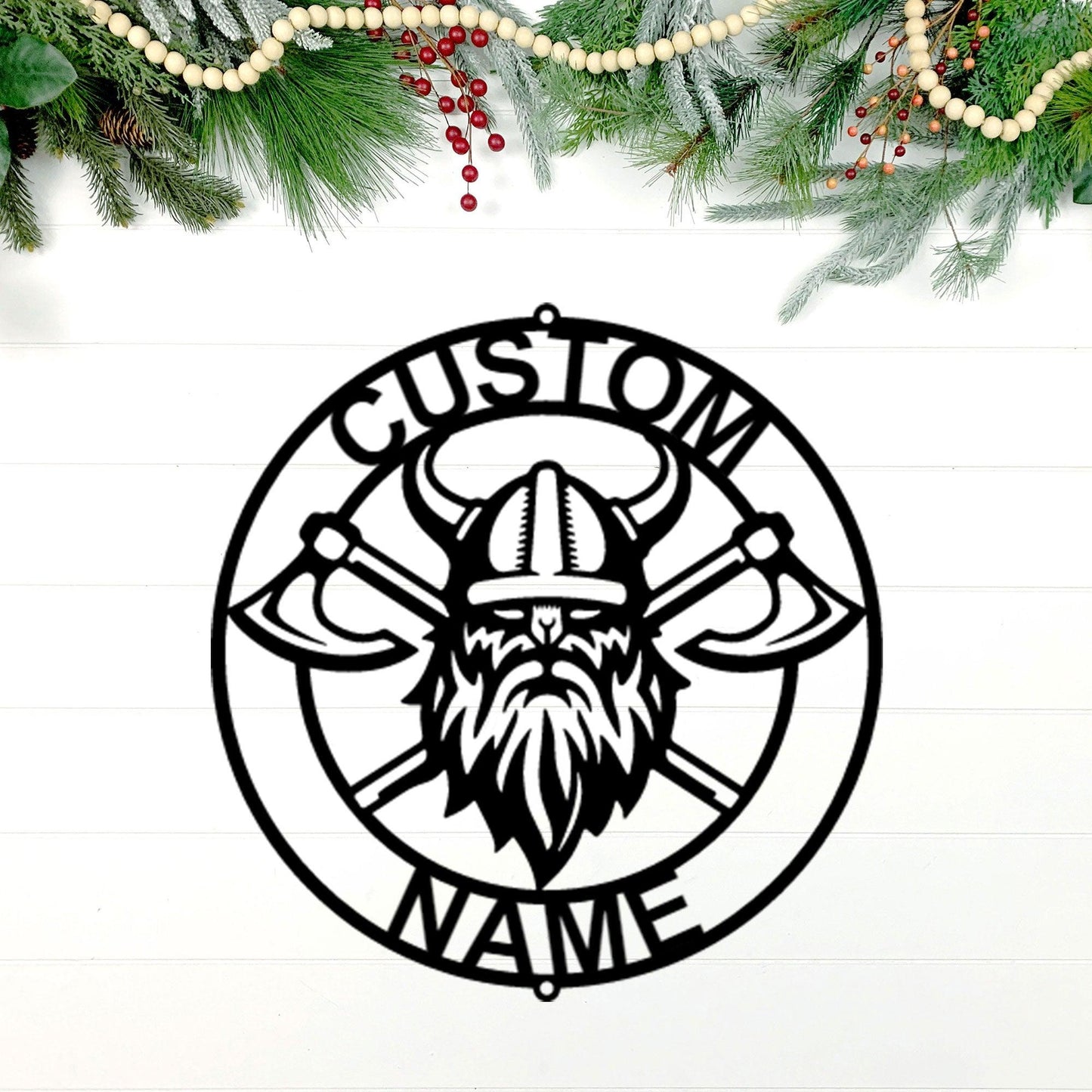 Viking Battle Axe Ring Monogram Personalized Name Indoor Outdoor Steel Wall Sign Metal Art - Mallard Moon Gift Shop