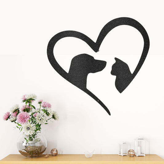Pet Love Dog and Cat Heart Indoor Outdoor Steel Sign - Mallard Moon Gift Shop