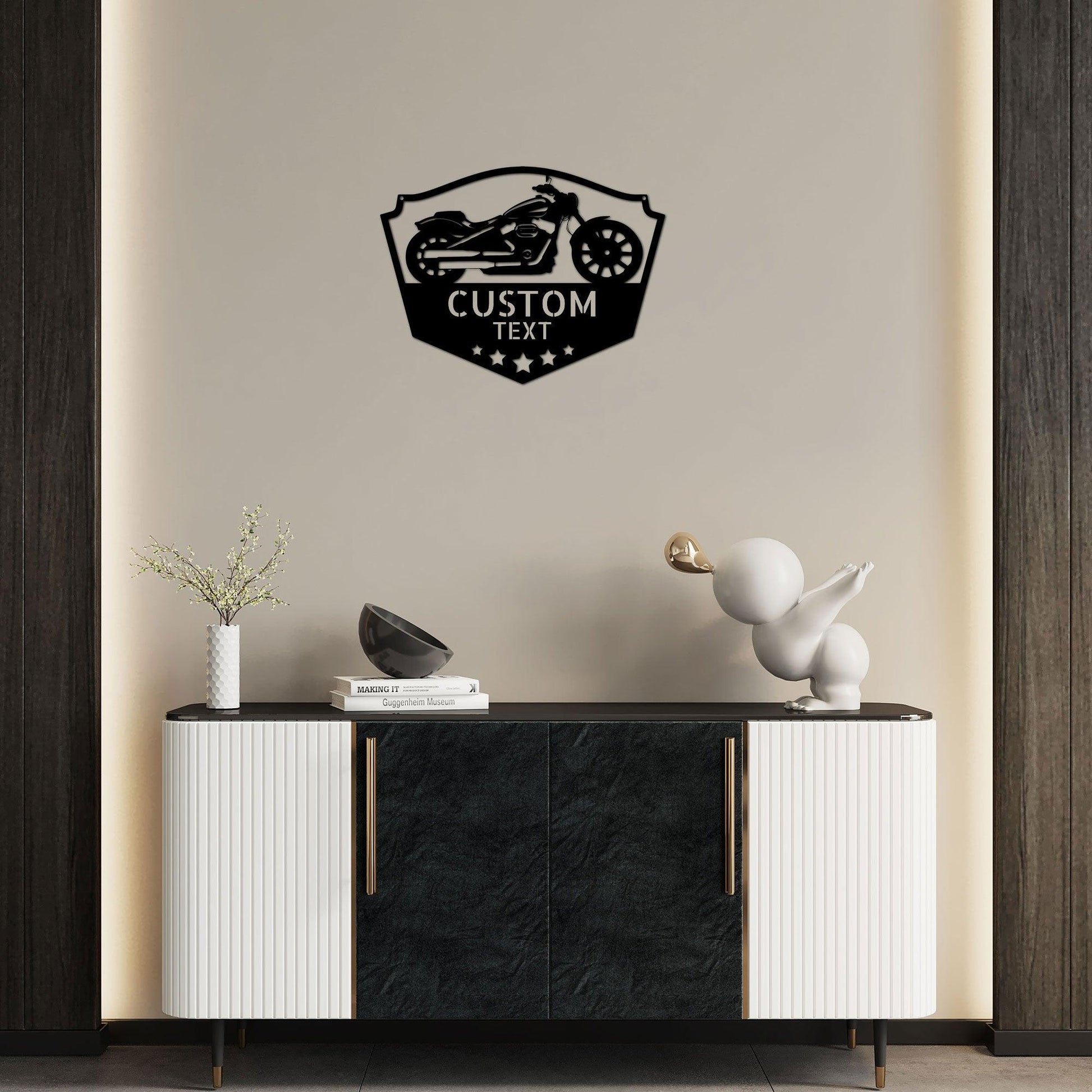 Chopper Motorcycle Shop Custom Name Monogram Indoor Outdoor Steel Wall Sign - Mallard Moon Gift Shop