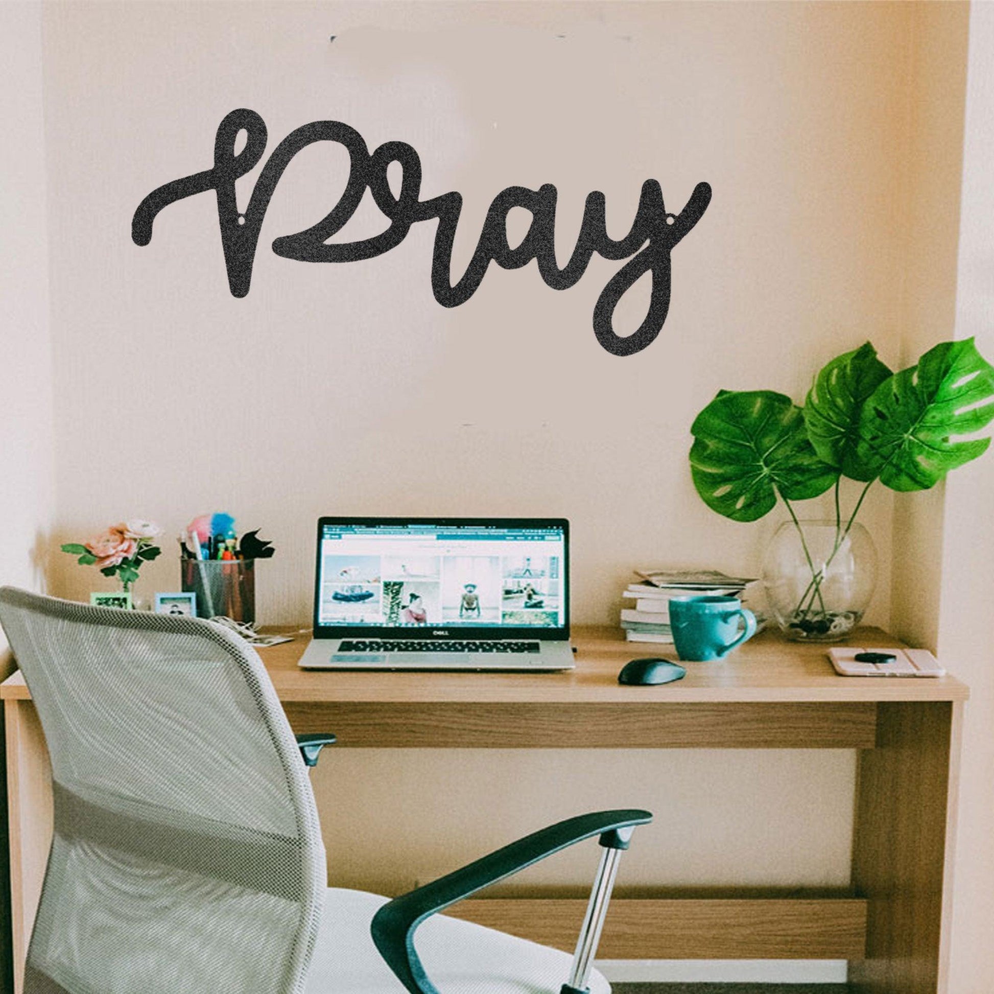 Pray Script Indoor Outdoor Steel Wall Sign - Mallard Moon Gift Shop