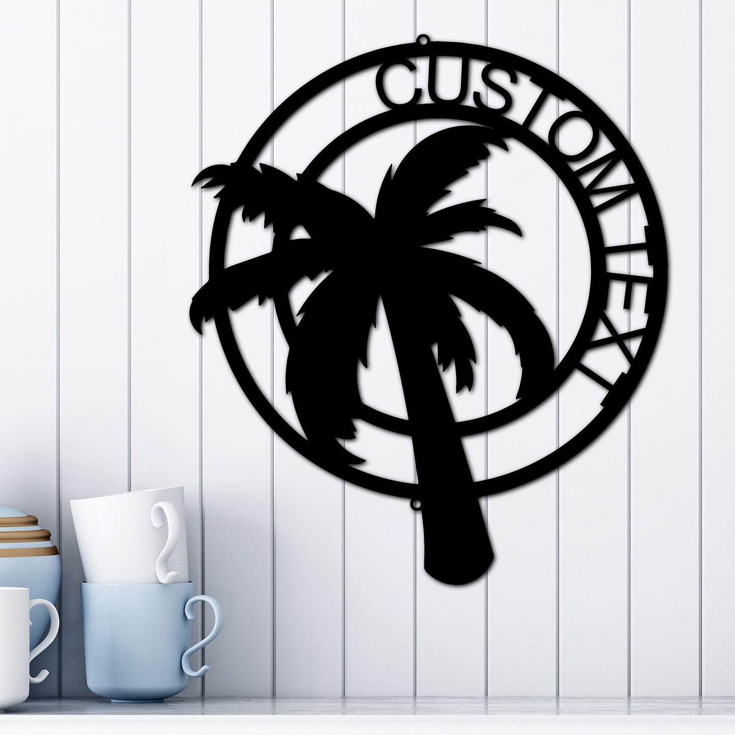Palm Tree Custom Name Indoor Outdoor Metal Art Wall Sign - Mallard Moon Gift Shop