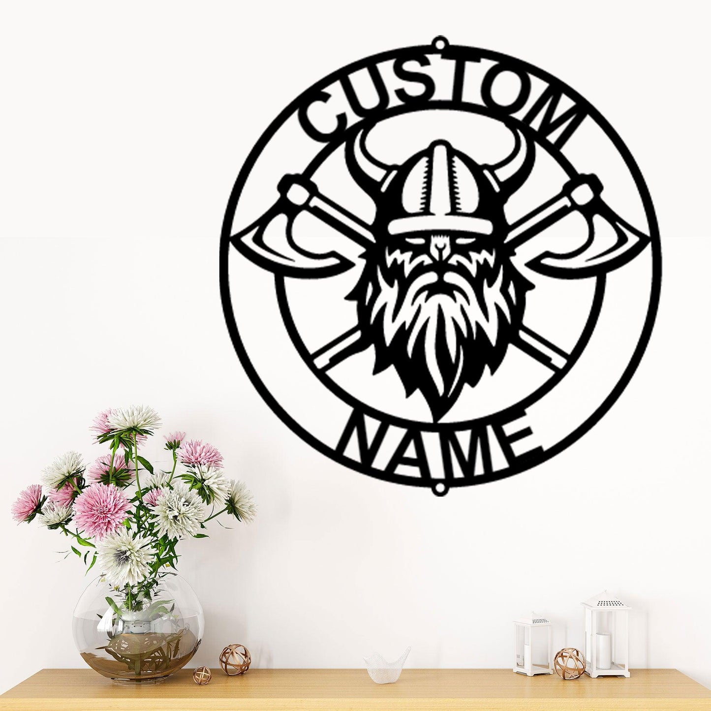 Viking Battle Axe Ring Monogram Personalized Name Indoor Outdoor Steel Wall Sign Metal Art - Mallard Moon Gift Shop
