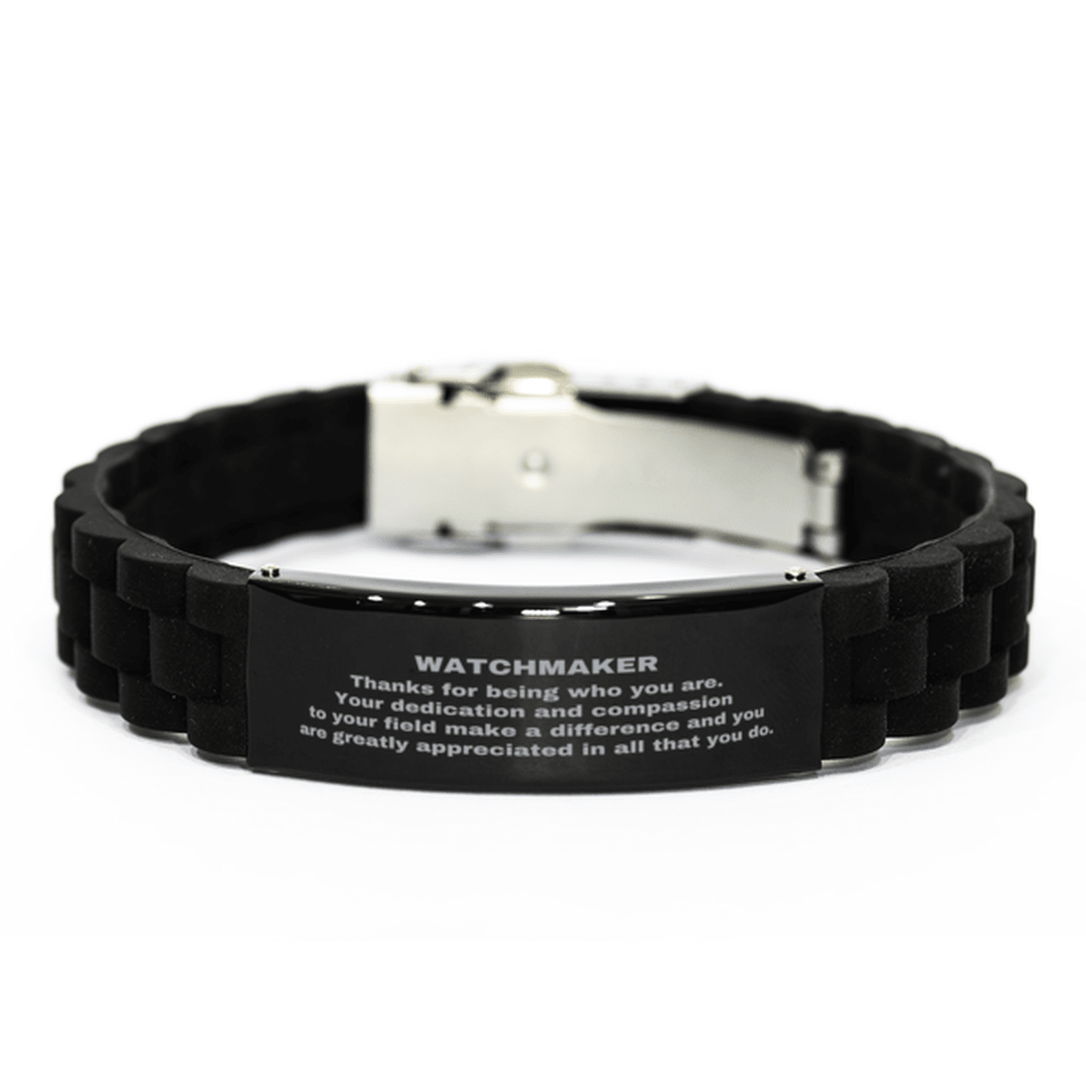 Watchmaker Black Glidelock Clasp Engraved Bracelet - Thanks for being who you are - Birthday Christmas Jewelry Gifts Coworkers Colleague Boss - Mallard Moon Gift Shop