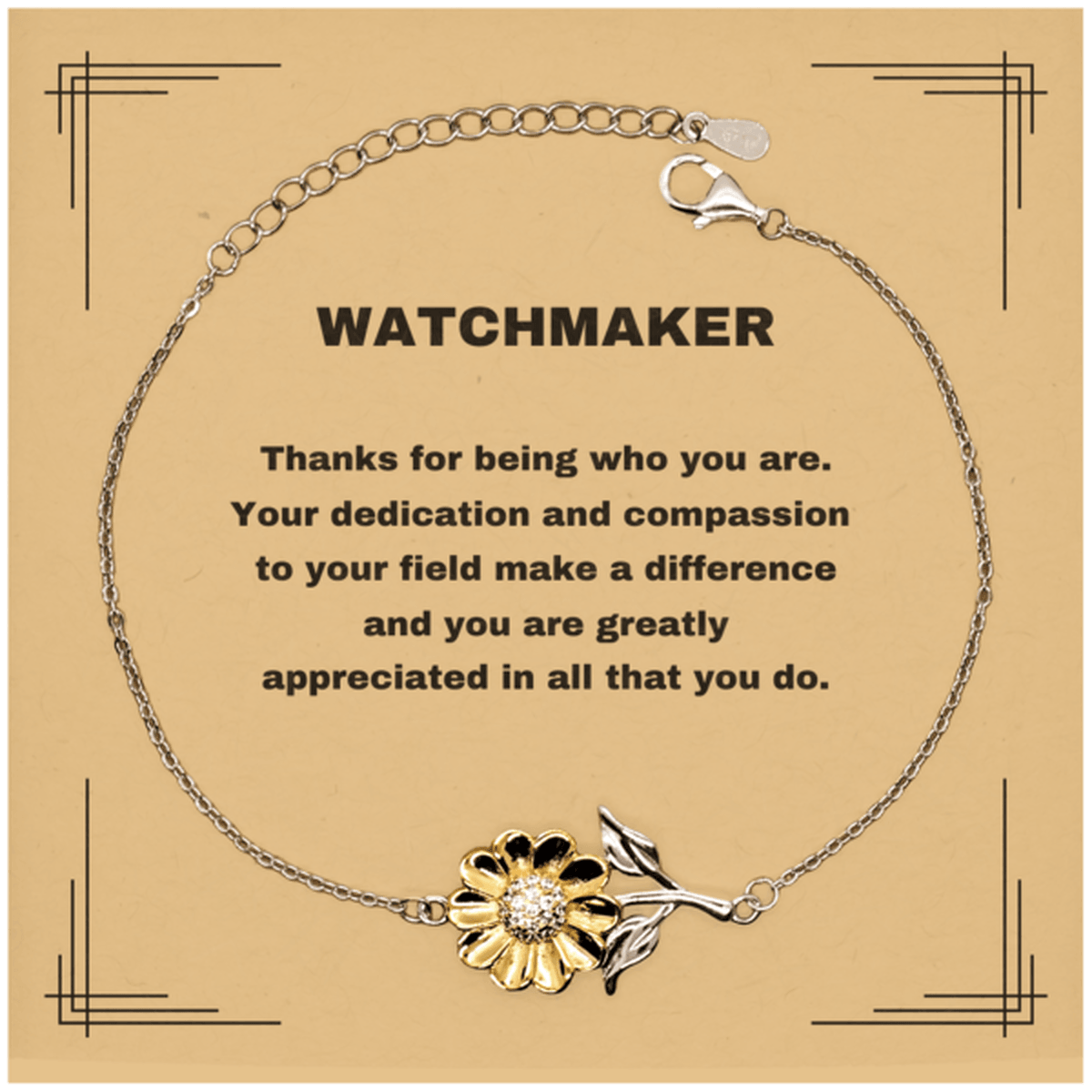 WatchmakerSunflower Bracelet - Thanks for being who you are - Birthday Christmas Jewelry Gifts Coworkers Colleague Boss - Mallard Moon Gift Shop