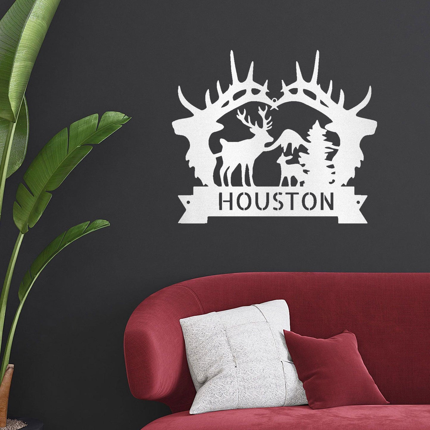 Big Deer Antler Personalized Name Metal Art Wall Sign - Mallard Moon Gift Shop
