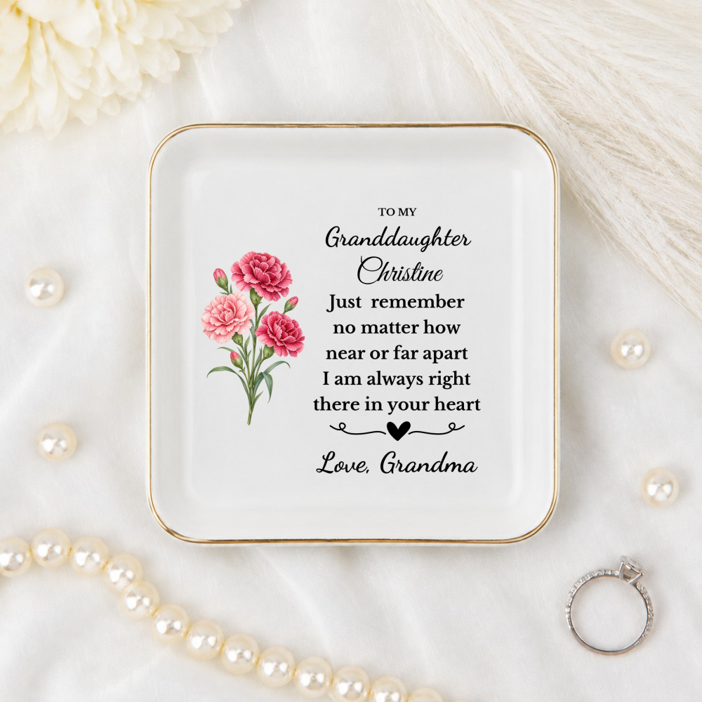 Personalized Daughter/Granddaughter Jewelry Dish, Birth Flower Ring Dish, Birthday, Graduation, Christmas, Custom Name Trinket Tray
