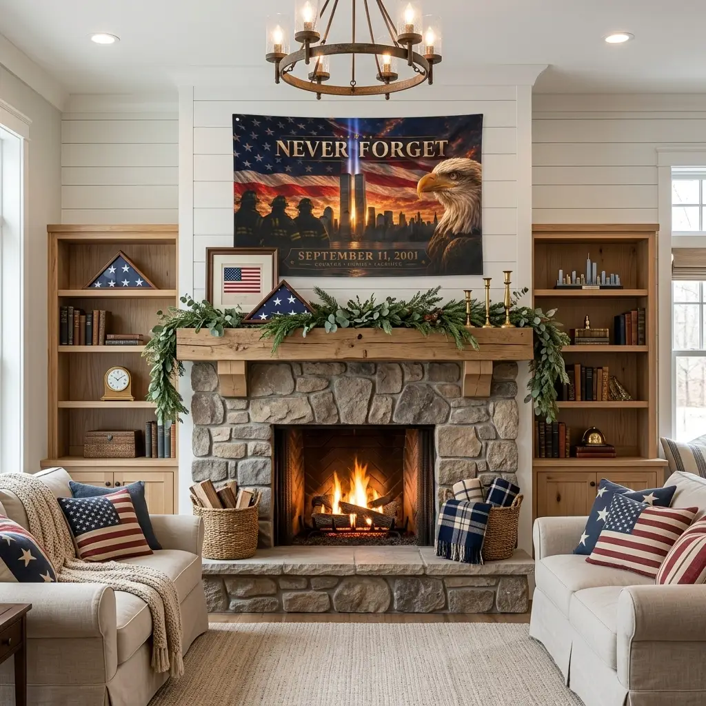 Twin Towers Patriotic Remembrance Flag, 9/11 Memorial Decor, Never Forget Double Sided Flag, September 11 Firefighter Tribute,