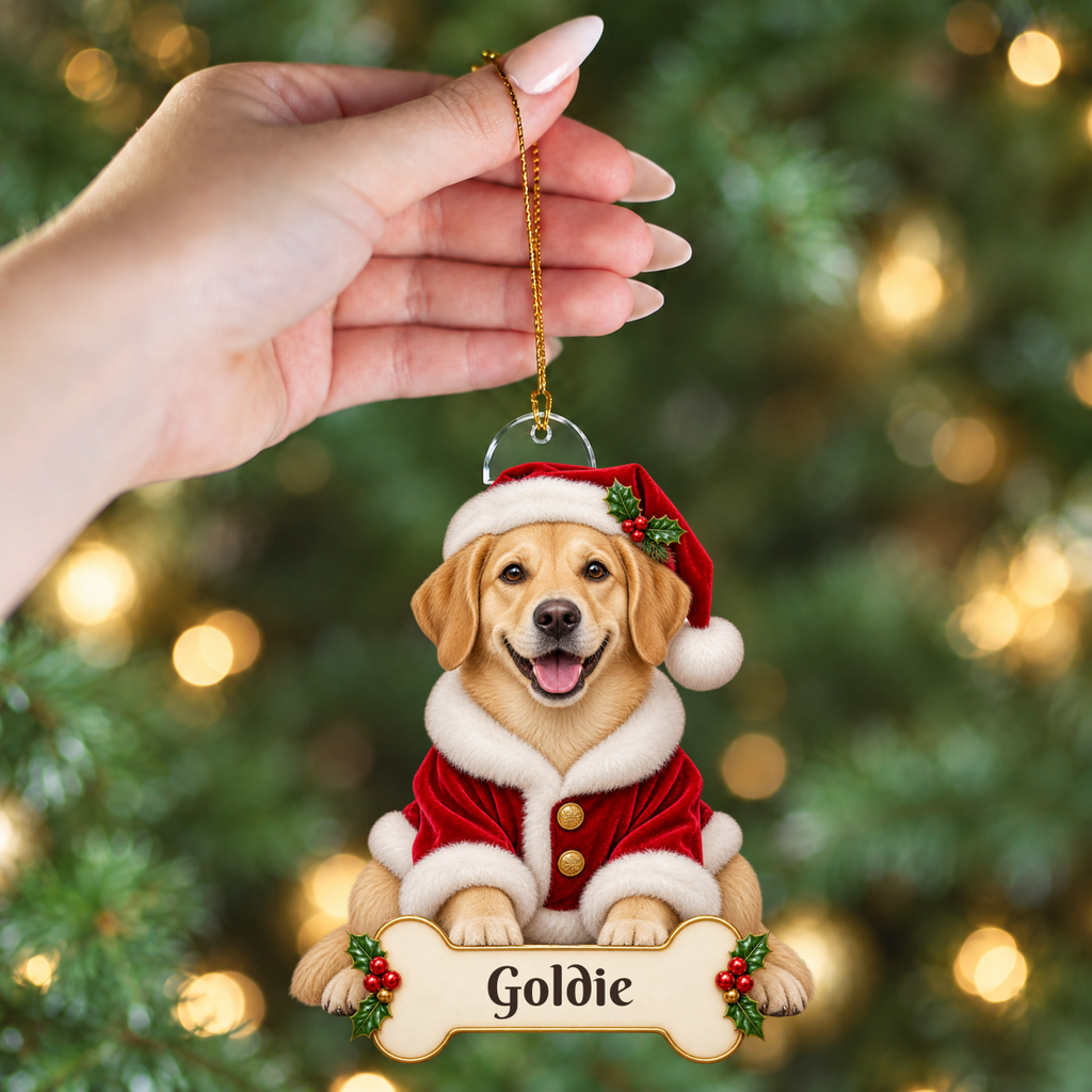 Personalized Santa Dog Christmas Ornament from Photo, Custom Pet Portrait Acrylic Ornament, Dog Lover Gift, Custom Name Keepsake