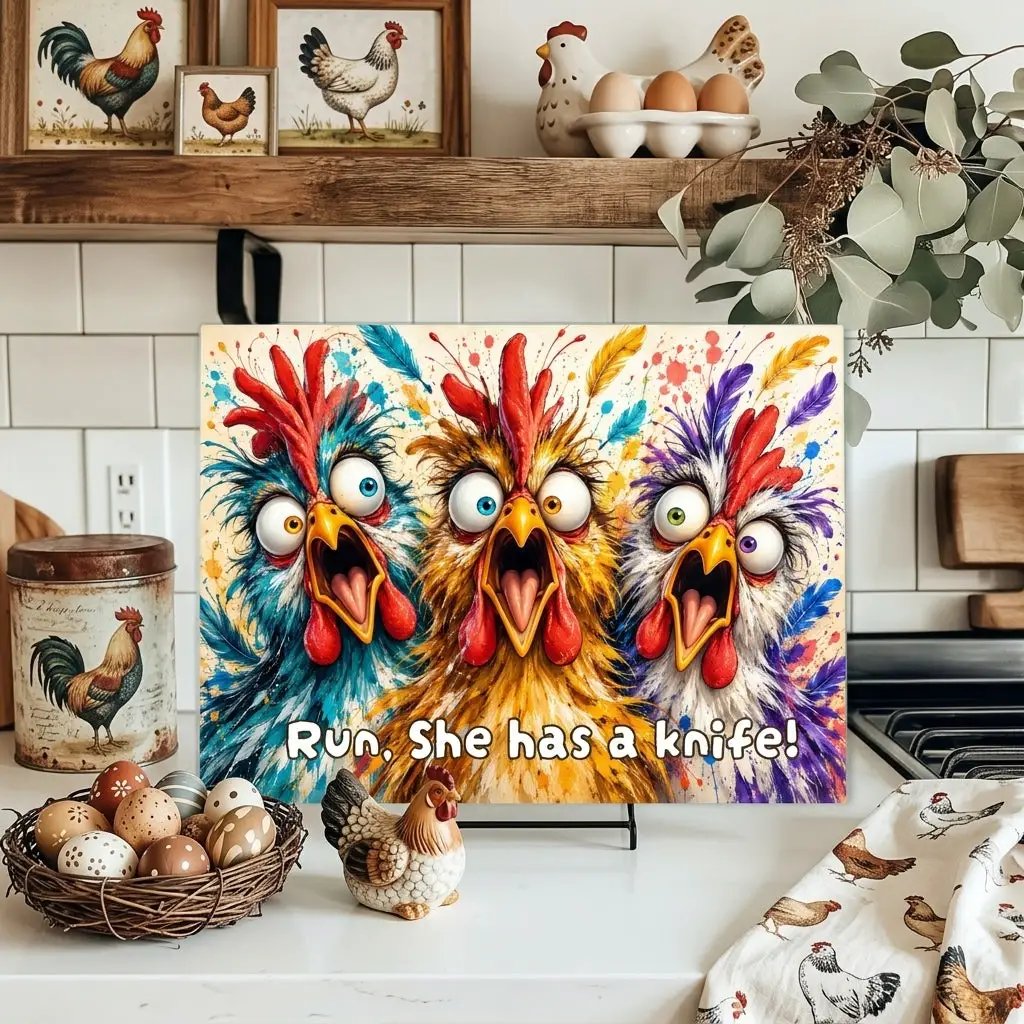 Funny Screaming Chickens Cutting Board, Personalized Chicken Gift, Screaming Chicken Kitchen Decor, Custom Hen Cutting Board, Chicken Lover Gift