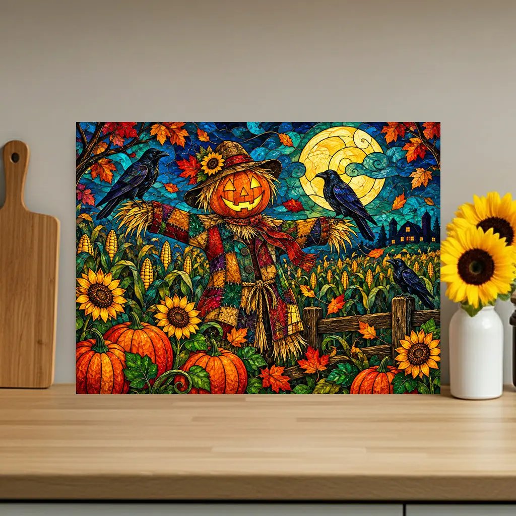 Halloween Scarecrow Personalized Glass Cutting Board, Spooky Pumpkin Kitchen Decor