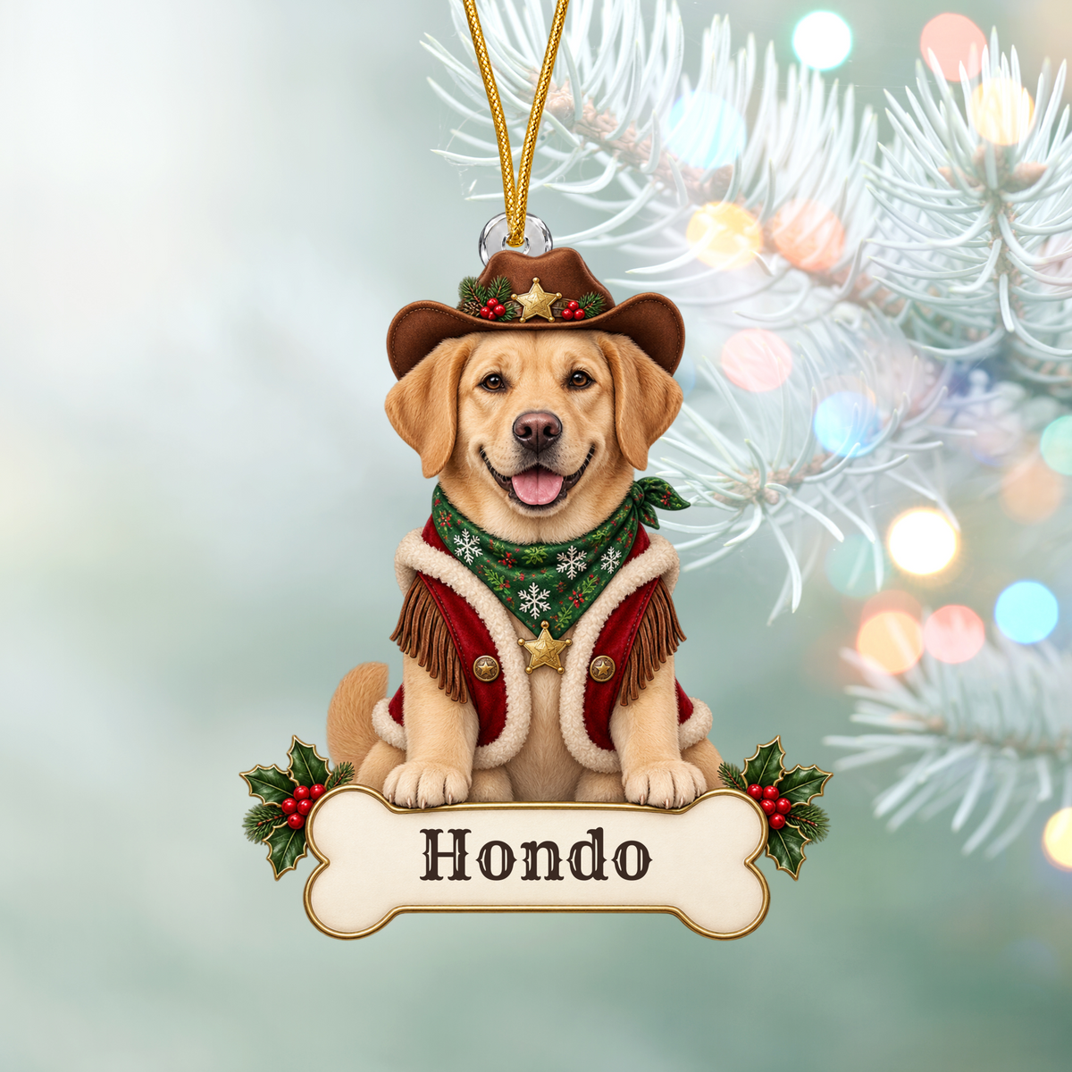 Personalized Cowboy Dog Christmas Ornament from Photo, Custom Pet Portrait Acrylic Cutout, Western Christmas Decor, Dog Lover Gift